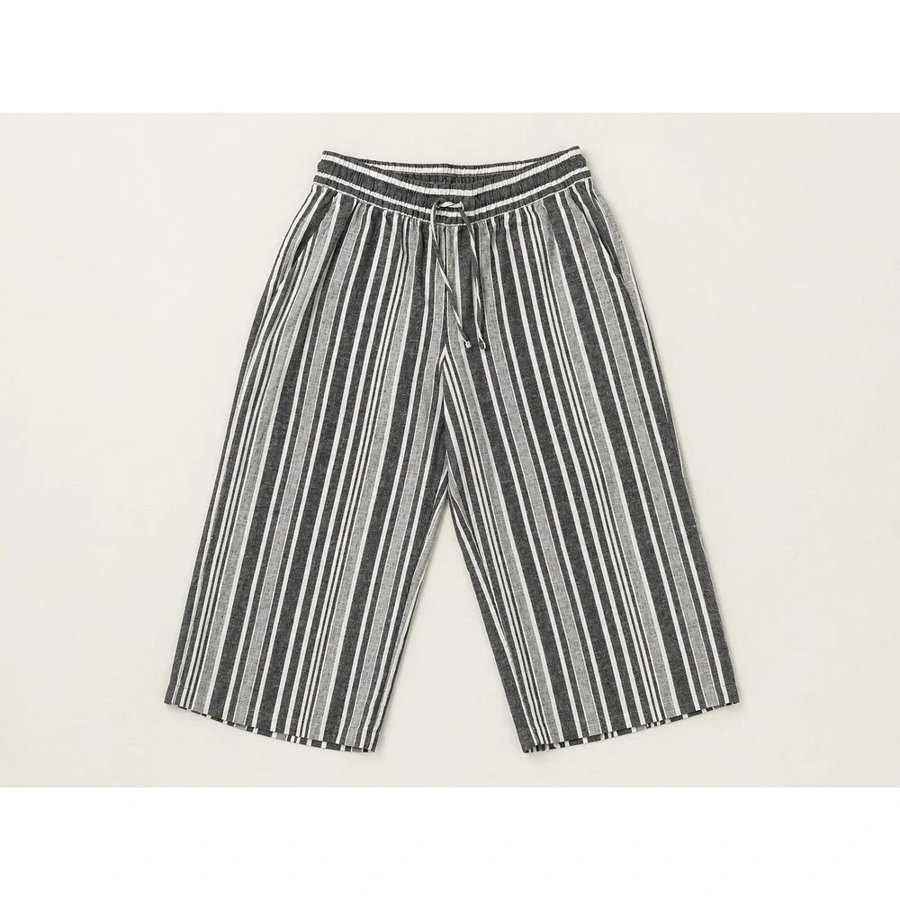 Banana Republic Petite M Striped Wide Leg Crop Pants Linen Blend Navy White